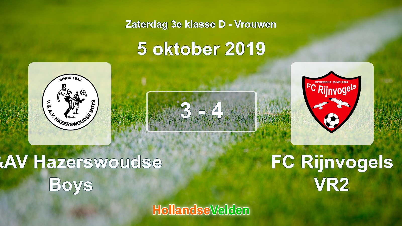 Gespeelde wedstrijd: V&AV Hazerswoudse Boys - FC Rijnvogels VR2 3 - 4 (5 oktober 2019)