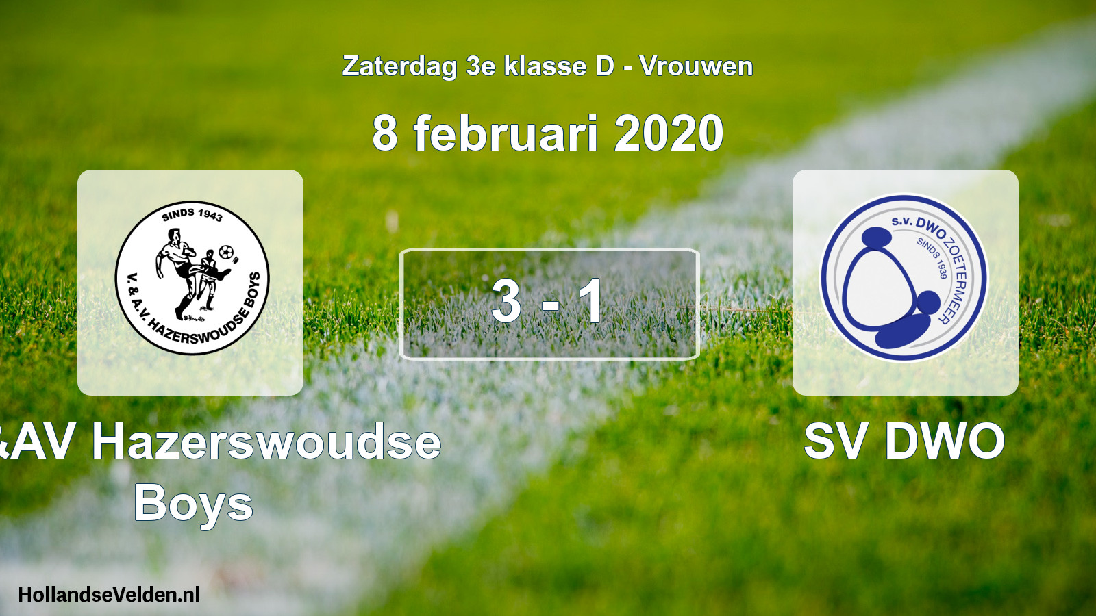 Gespeelde wedstrijd: V&AV Hazerswoudse Boys - SV DWO 3 - 1 (8 februari 2020)