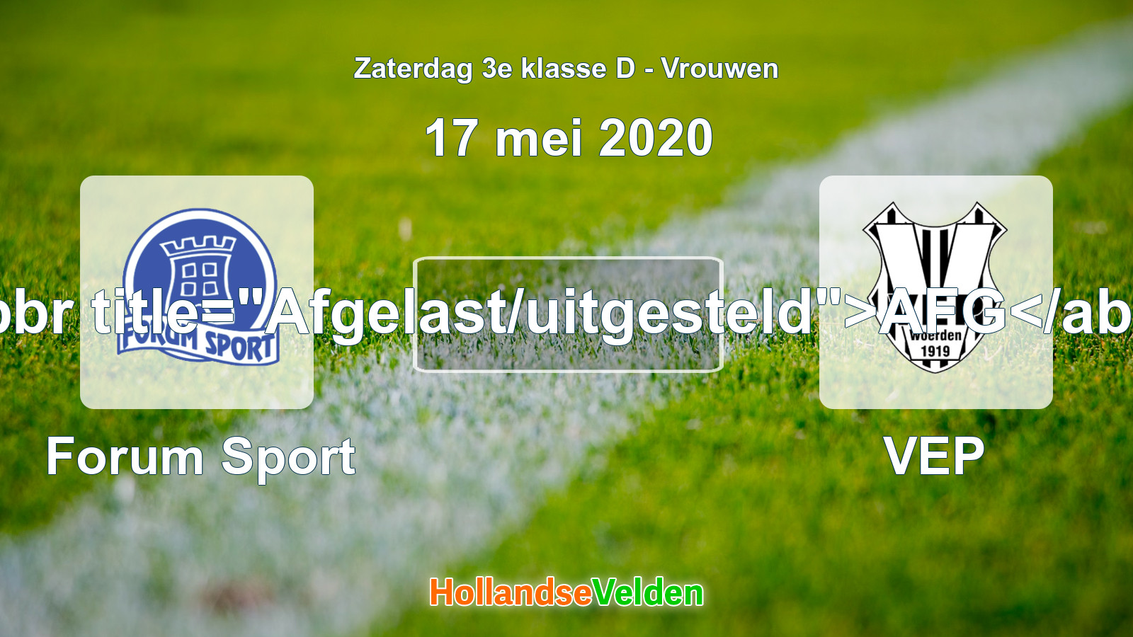 Geplande wedstrijd: Forum Sport - VEP (17 mei 2020)