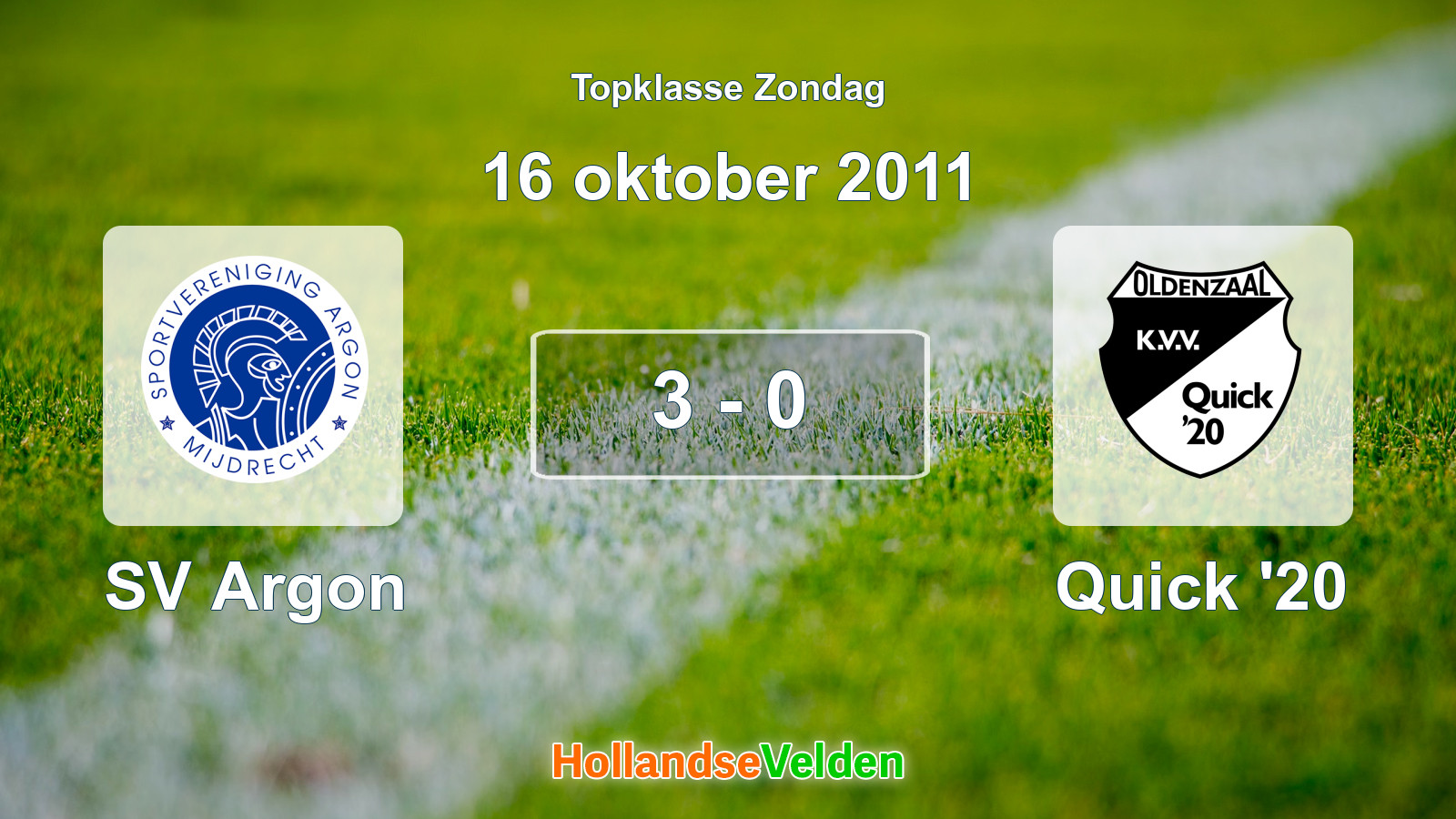Gespeelde wedstrijd: SV Argon - Quick '20 3 - 0 (16 oktober 2011)