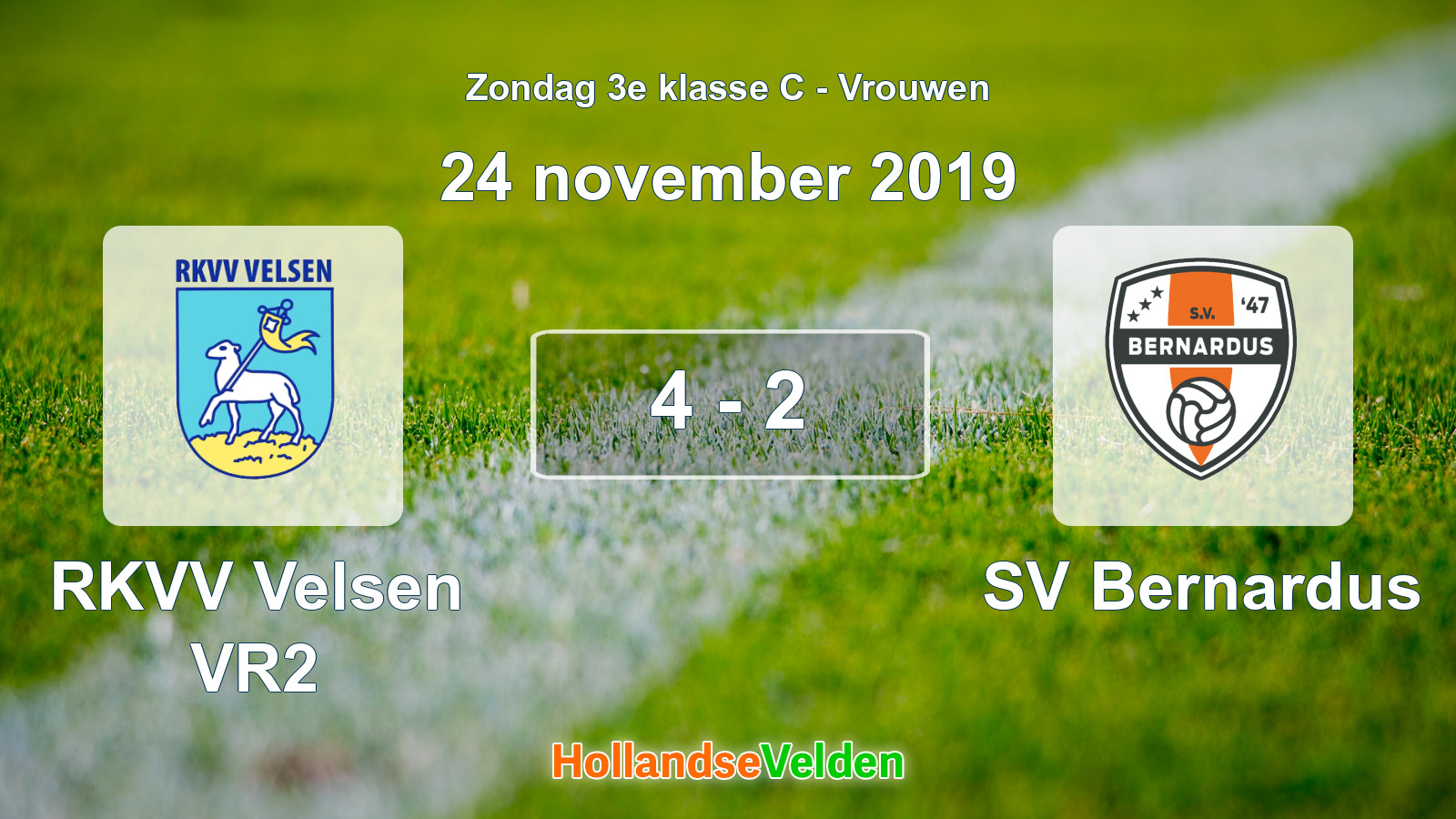 Gespeelde wedstrijd: RKVV Velsen VR2 - SV Bernardus 4 - 2 (24 november 2019)