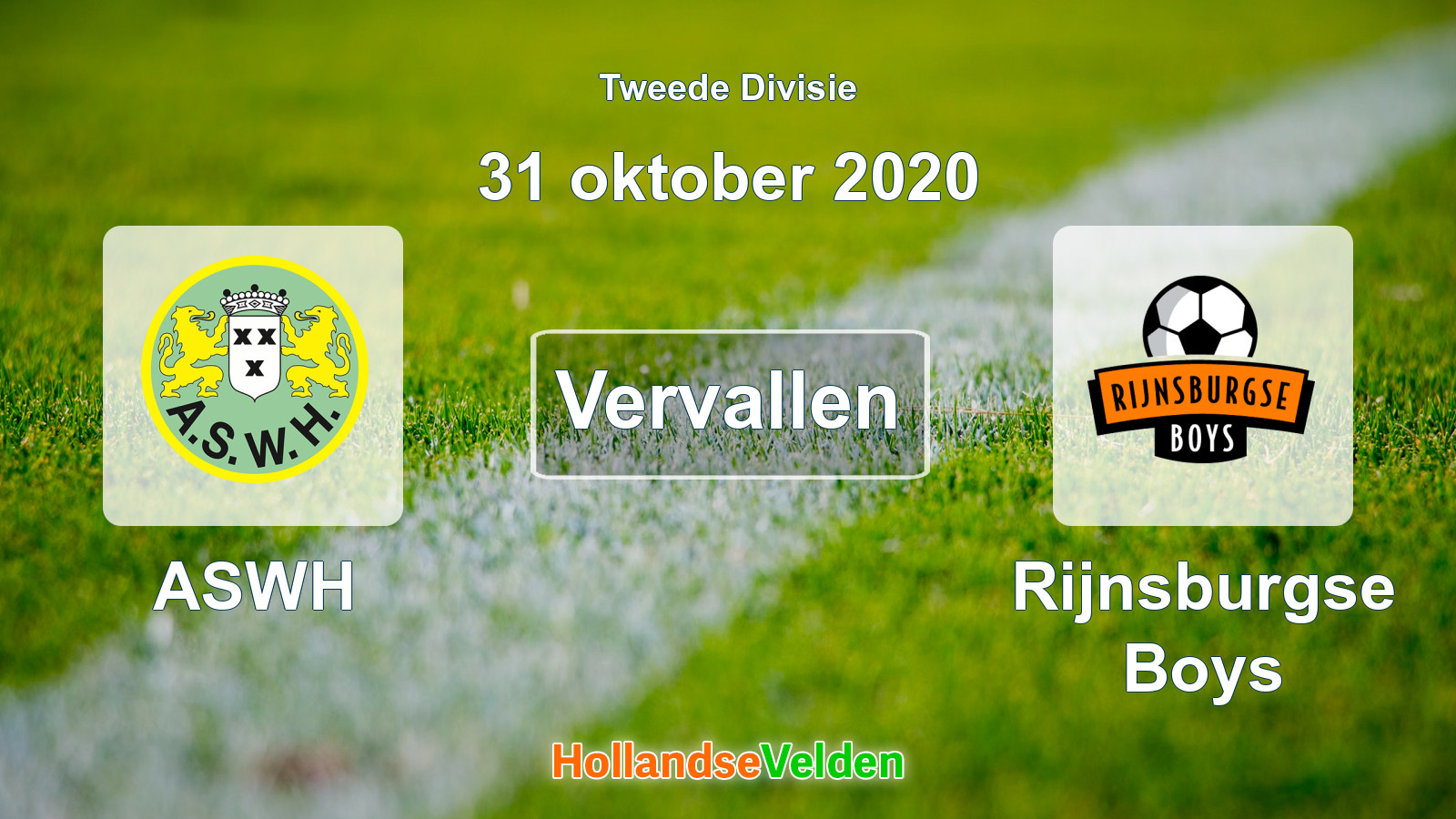 Geplande wedstrijd: ASWH - Rijnsburgse Boys (31 oktober 2020)