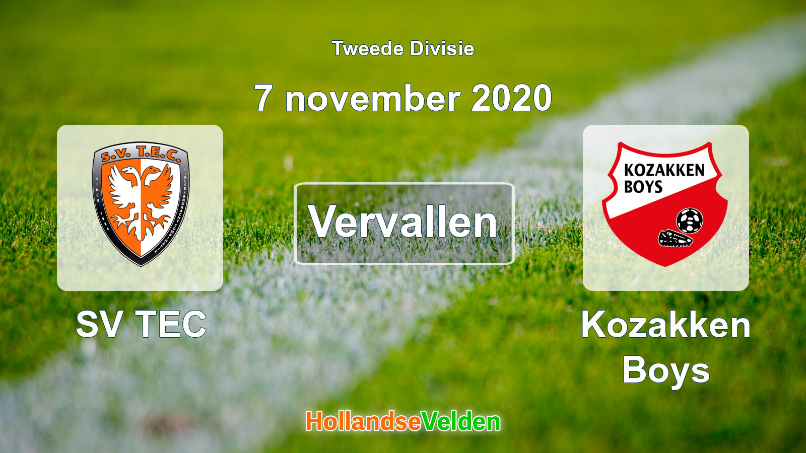 Geplande wedstrijd: SV TEC - Kozakken Boys (7 november 2020)