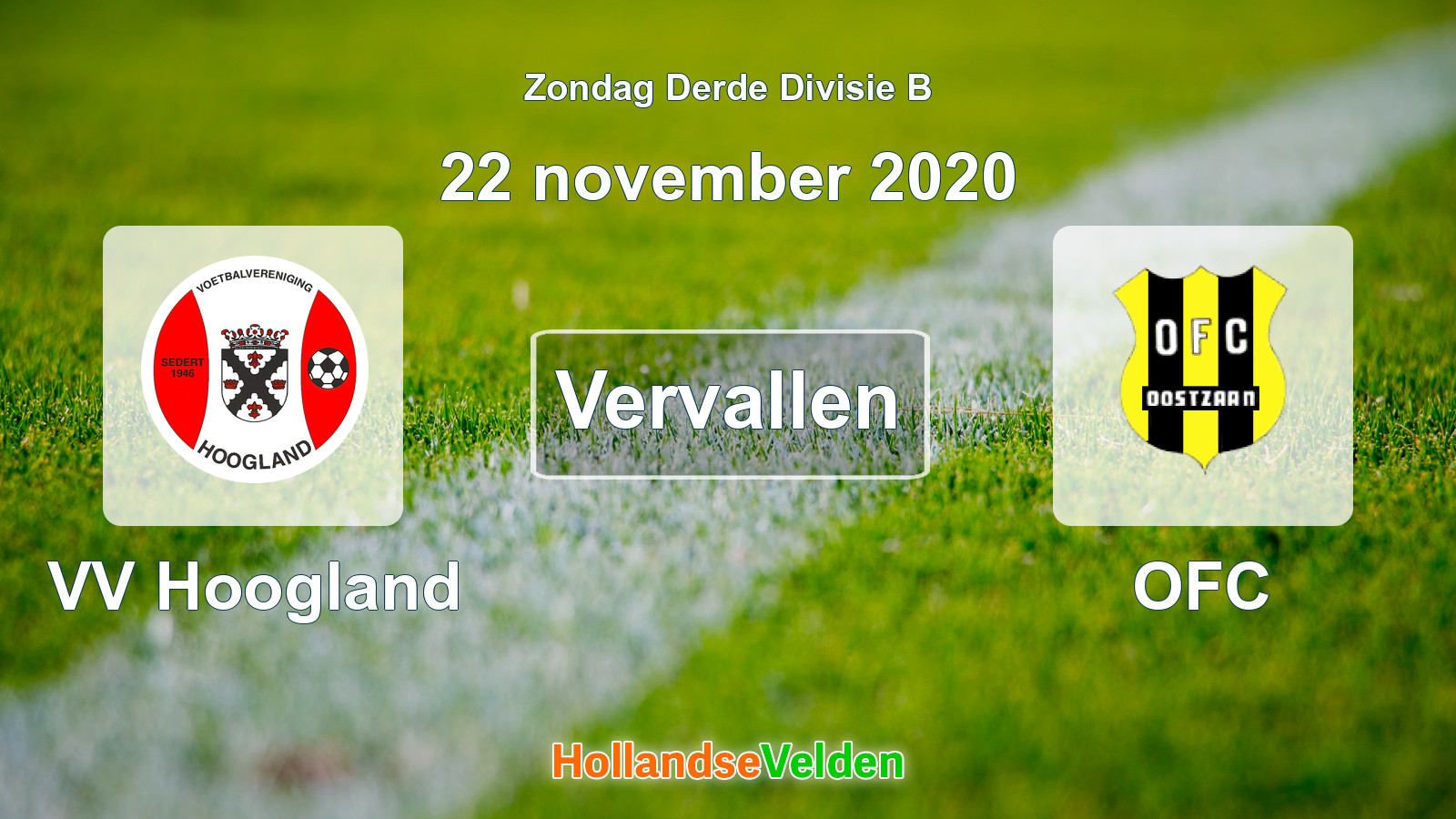 Geplande wedstrijd: VV Hoogland - OFC (22 november 2020)
