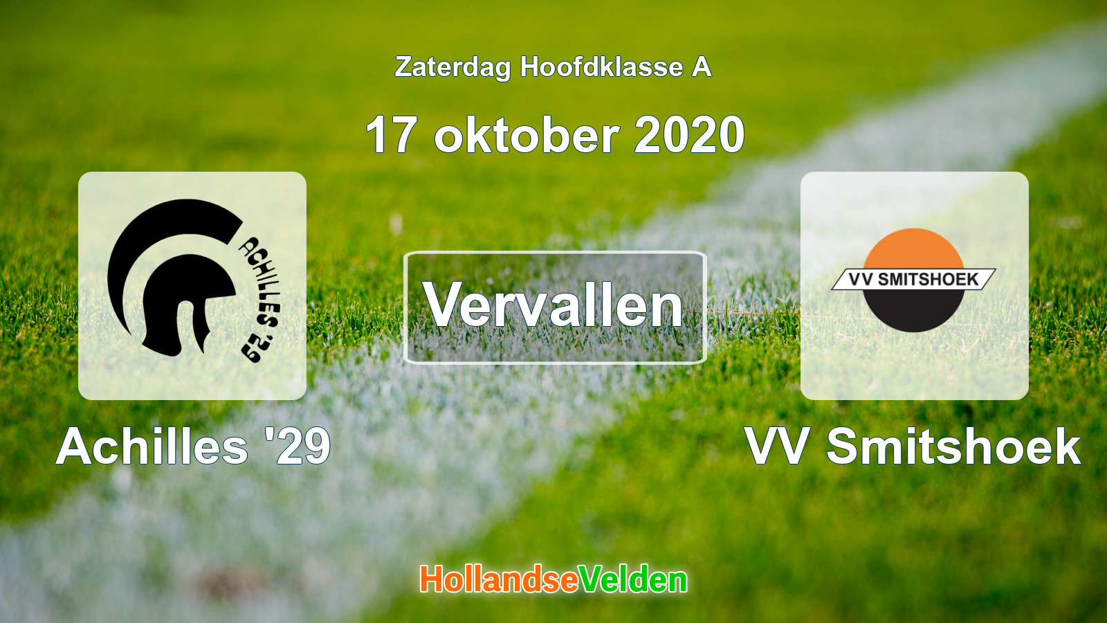 Geplande wedstrijd: Achilles '29 - VV Smitshoek (17 oktober 2020)