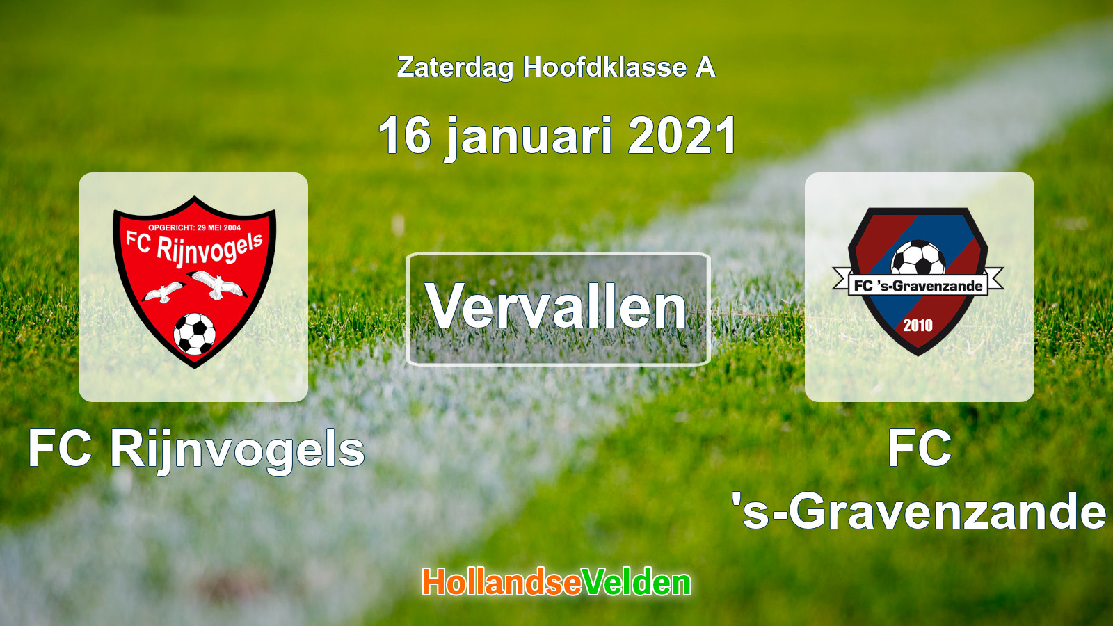 Geplande wedstrijd: FC Rijnvogels - FC 's-Gravenzande (16 januari 2021)