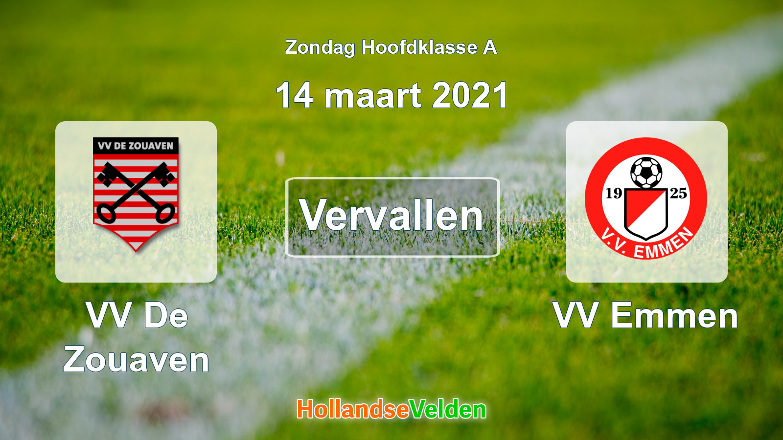 Geplande wedstrijd: VV De Zouaven - VV Emmen (14 maart 2021)