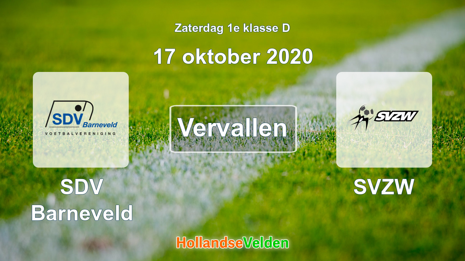 Geplande wedstrijd: SDV Barneveld - SVZW (17 oktober 2020)