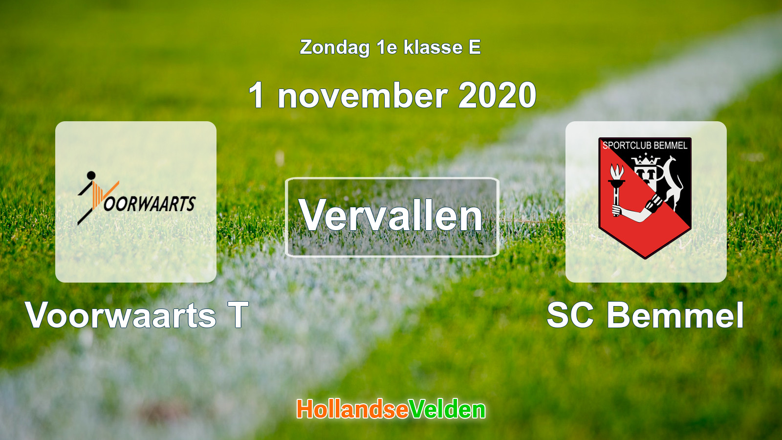 Geplande wedstrijd: Voorwaarts T - SC Bemmel (1 november 2020)