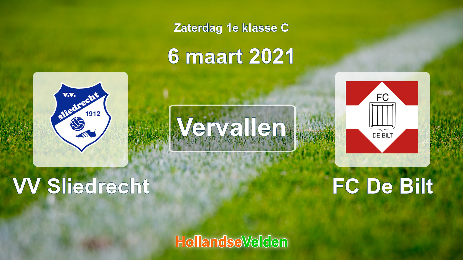 Geplande wedstrijd: VV Sliedrecht - FC De Bilt (6 maart 2021)