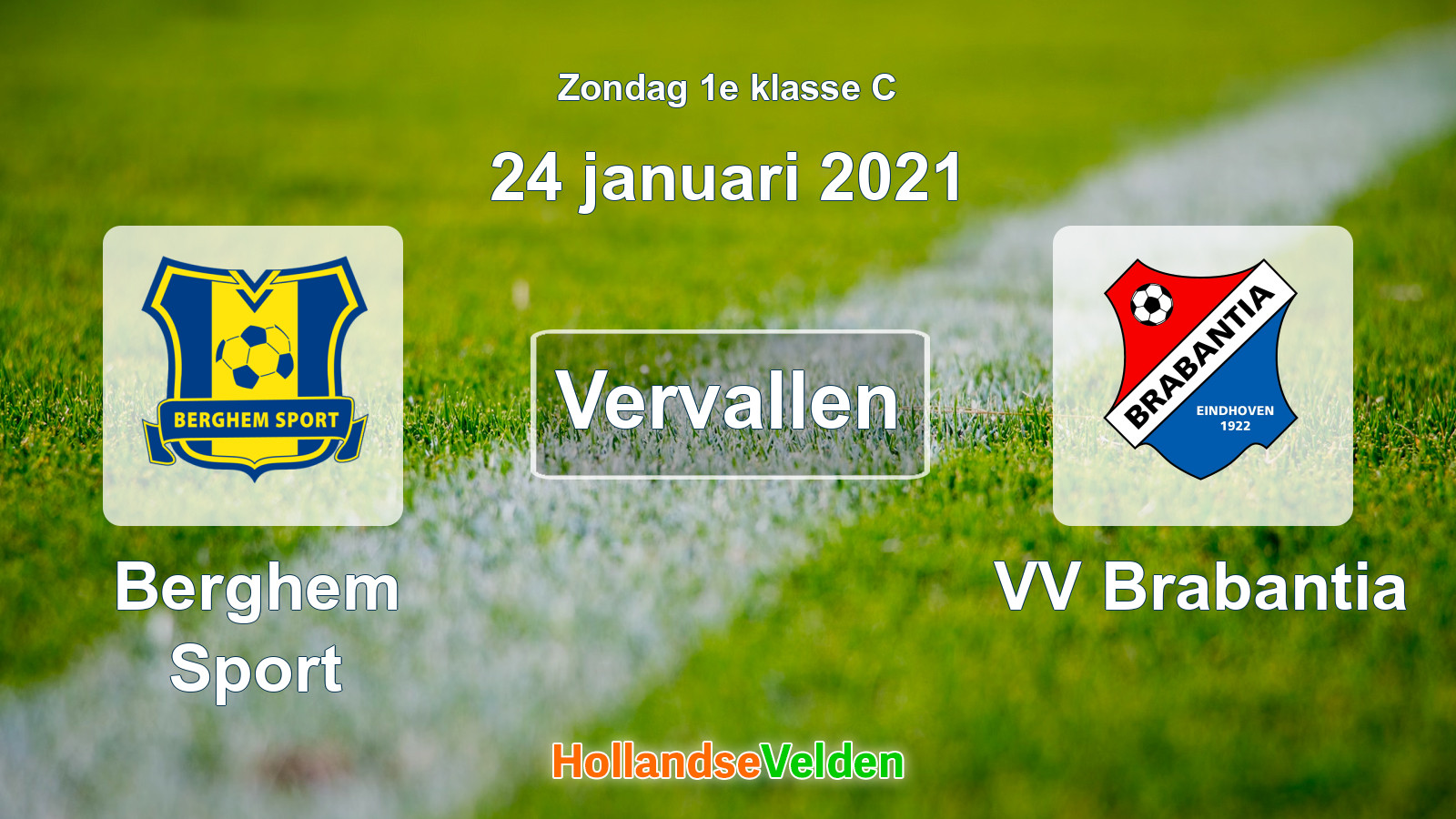 Geplande wedstrijd: Berghem Sport - VV Brabantia (24 januari 2021)