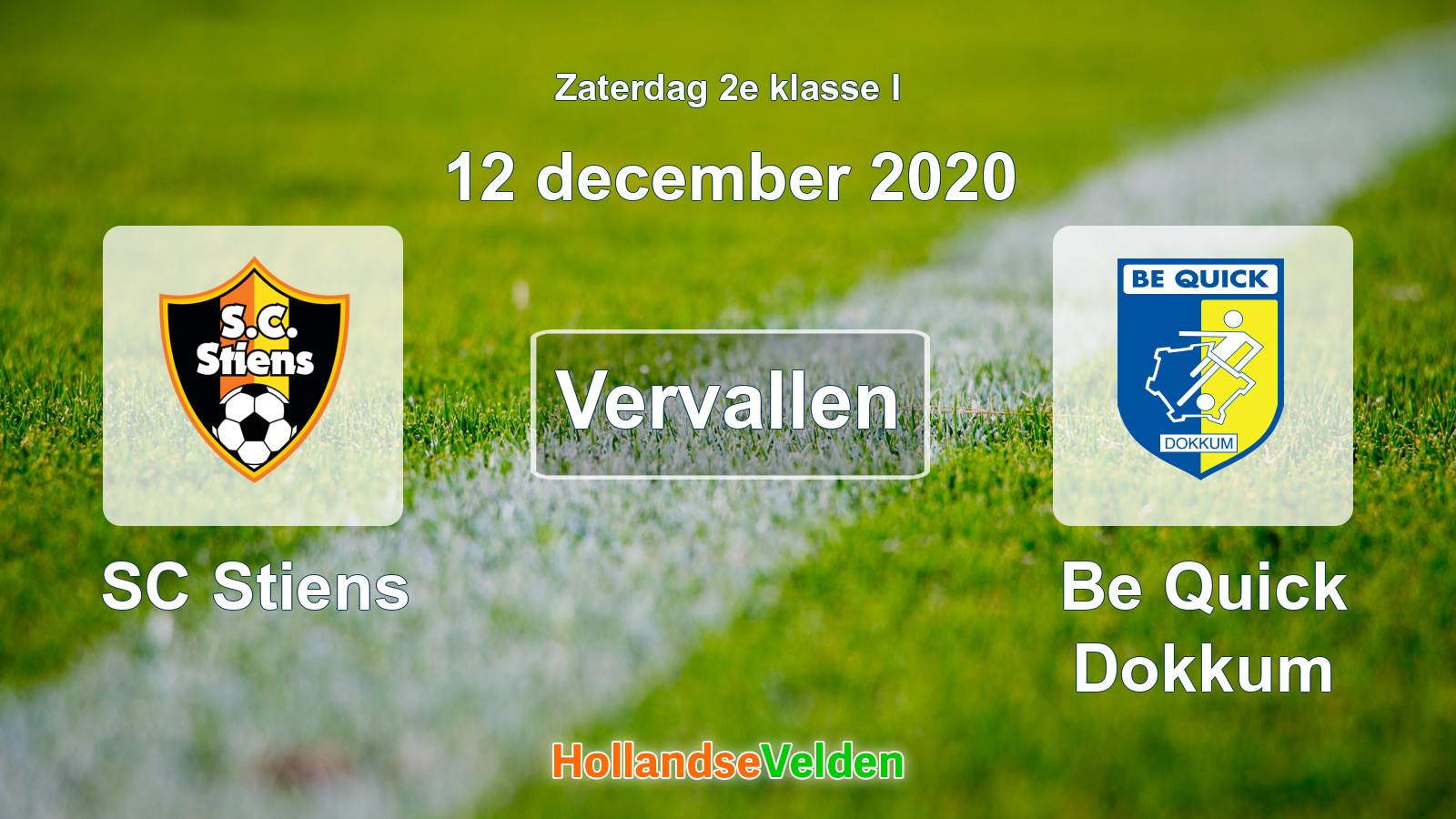 Geplande wedstrijd: SC Stiens - Be Quick Dokkum (12 december 2020)