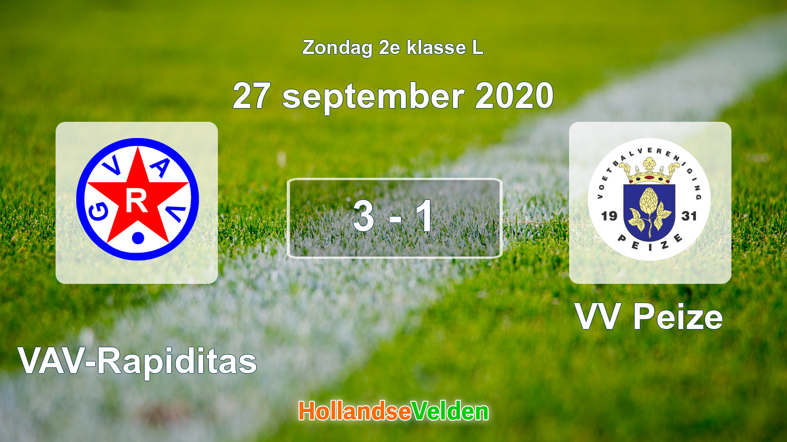 Gespeelde wedstrijd: GVAV-Rapiditas - VV Peize 3 - 1 (27 september 2020)