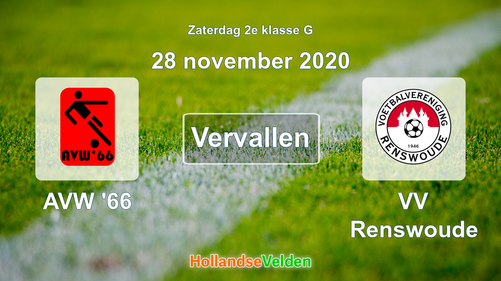 Geplande wedstrijd: AVW '66 - VV Renswoude (28 november 2020)