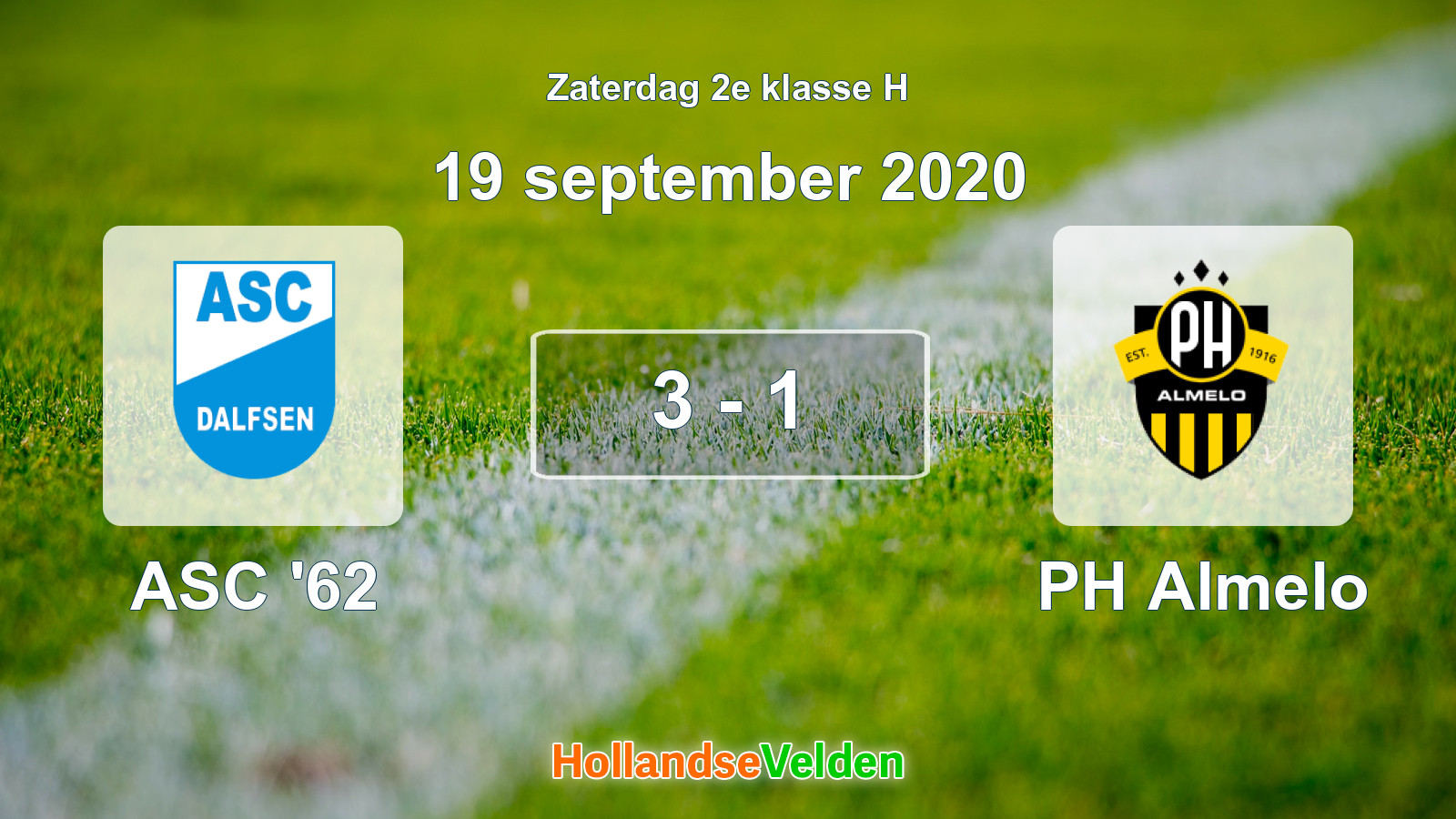 Gespeelde wedstrijd: ASC '62 - PH Almelo 3 - 1 (19 september 2020)
