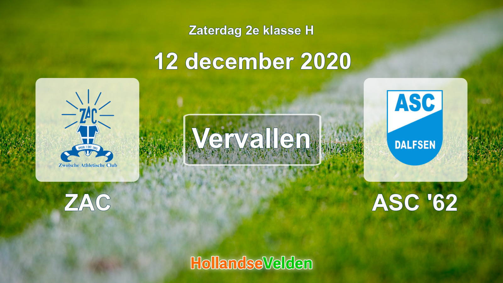 Geplande wedstrijd: ZAC - ASC '62 (12 december 2020)