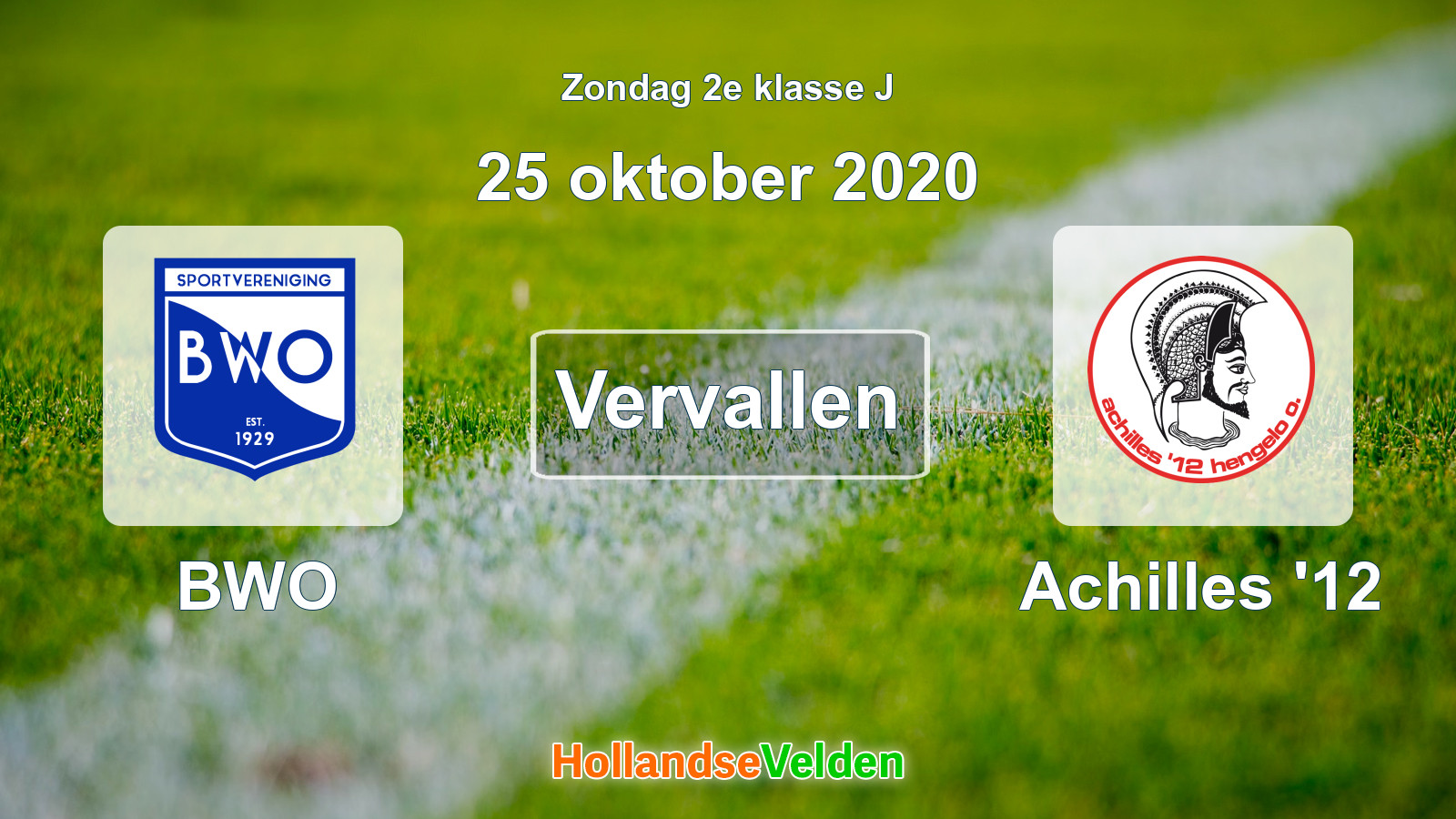Geplande wedstrijd: BWO - Achilles '12 (25 oktober 2020)