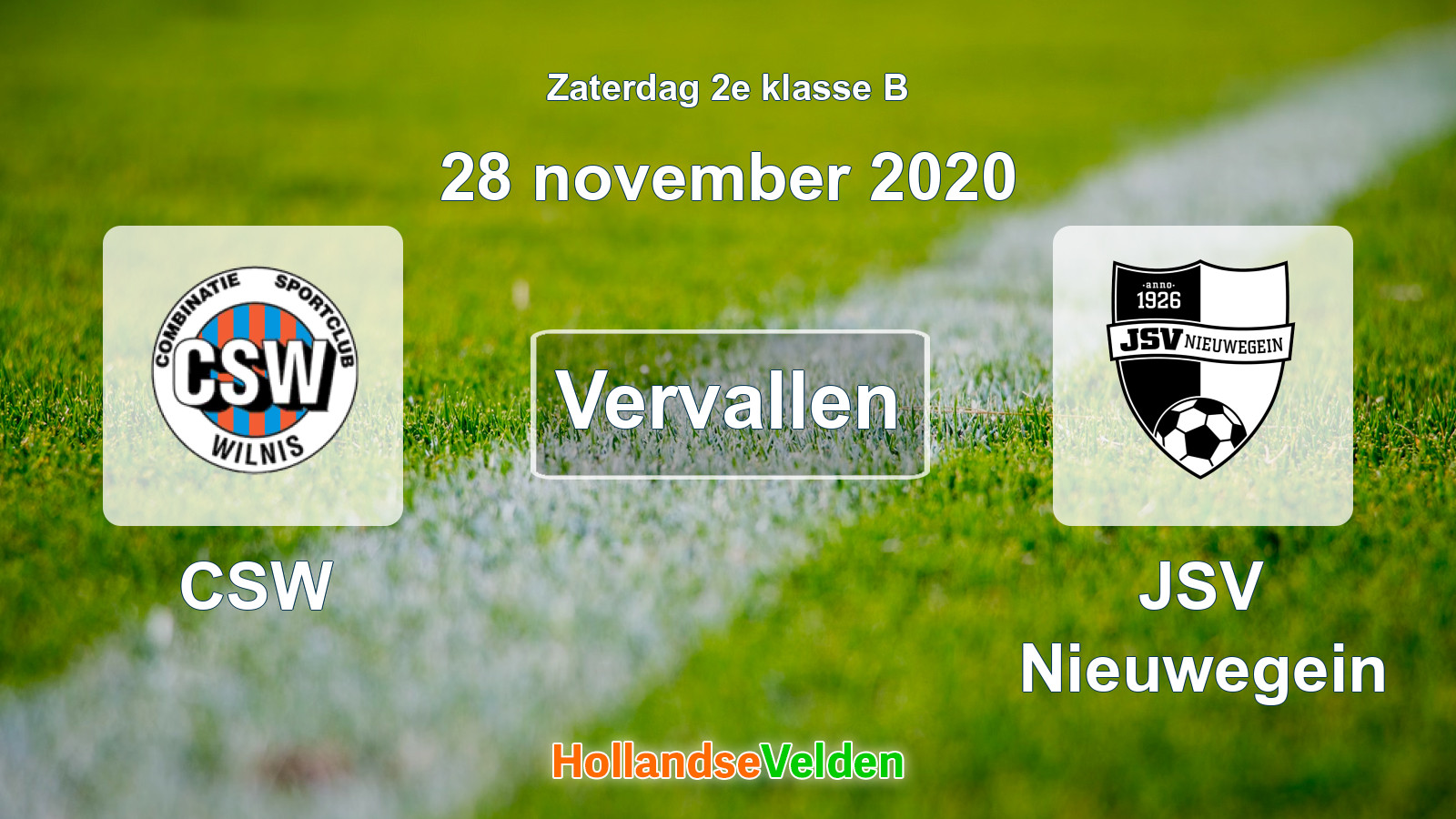 Geplande wedstrijd: CSW - JSV Nieuwegein (28 november 2020)