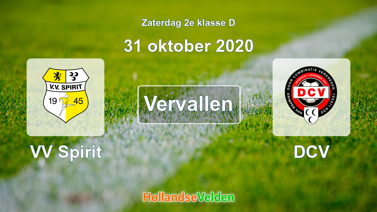Geplande wedstrijd: VV Spirit - DCV (31 oktober 2020)