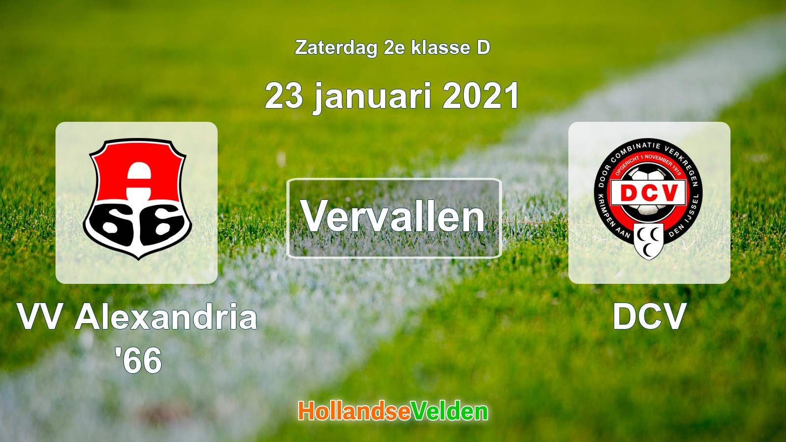 Geplande wedstrijd: VV Alexandria '66 - DCV (23 januari 2021)