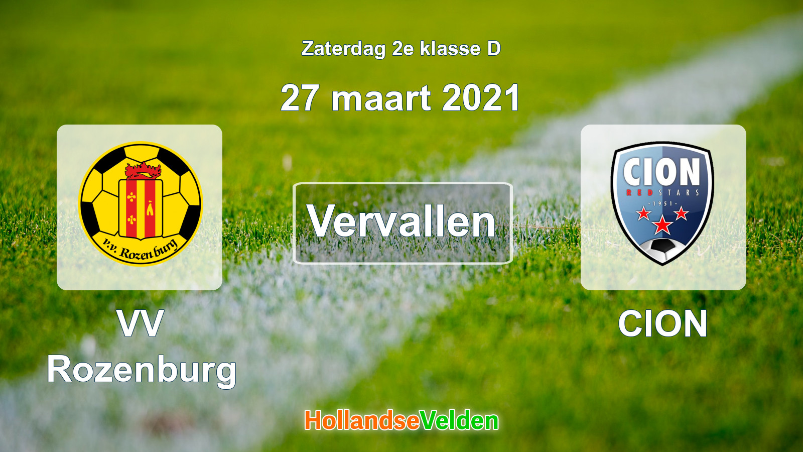 Geplande wedstrijd: VV Rozenburg - CION (27 maart 2021)
