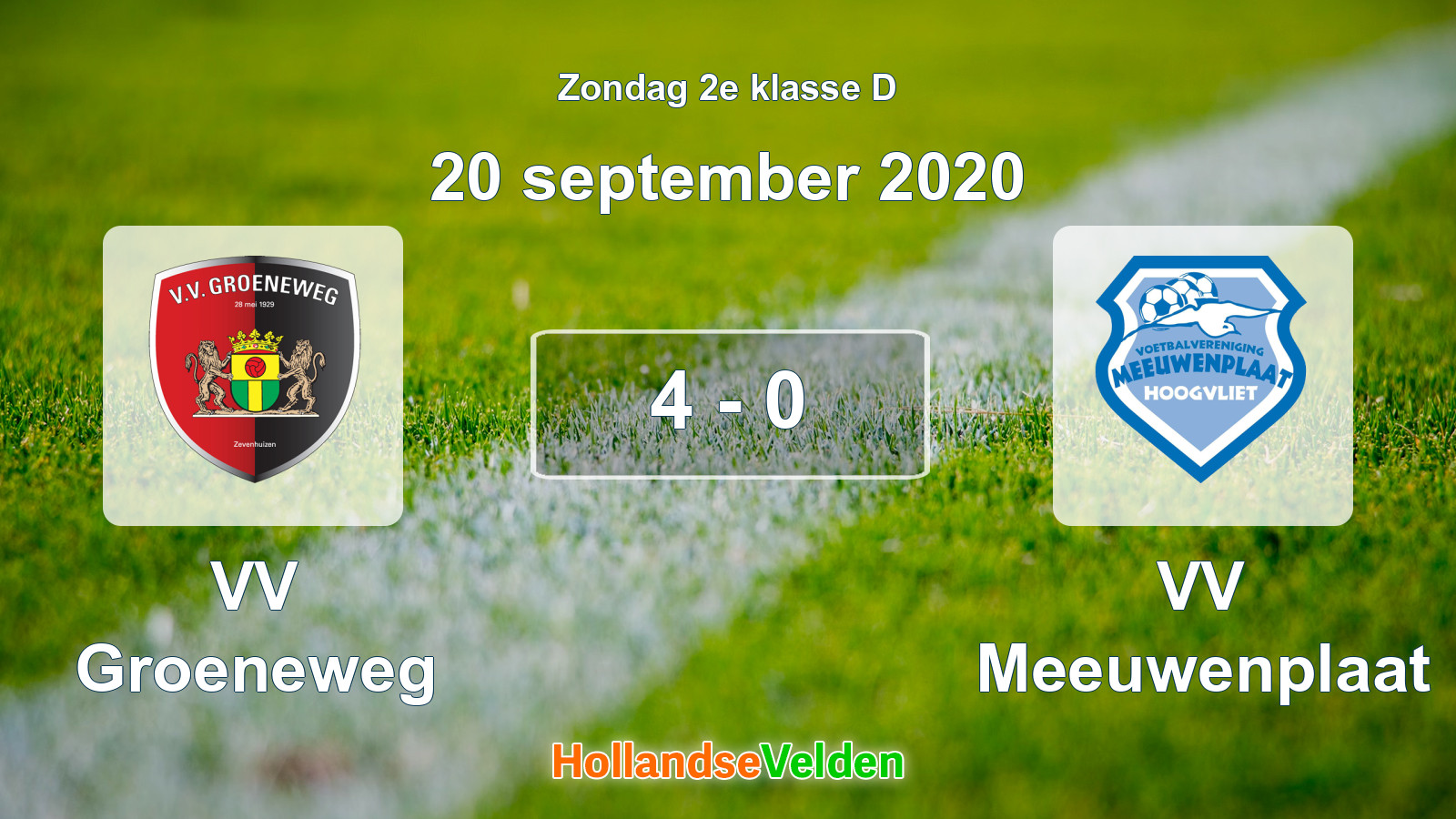 Gespeelde wedstrijd: VV Groeneweg - VV Meeuwenplaat 4 - 0 (20 september 2020)