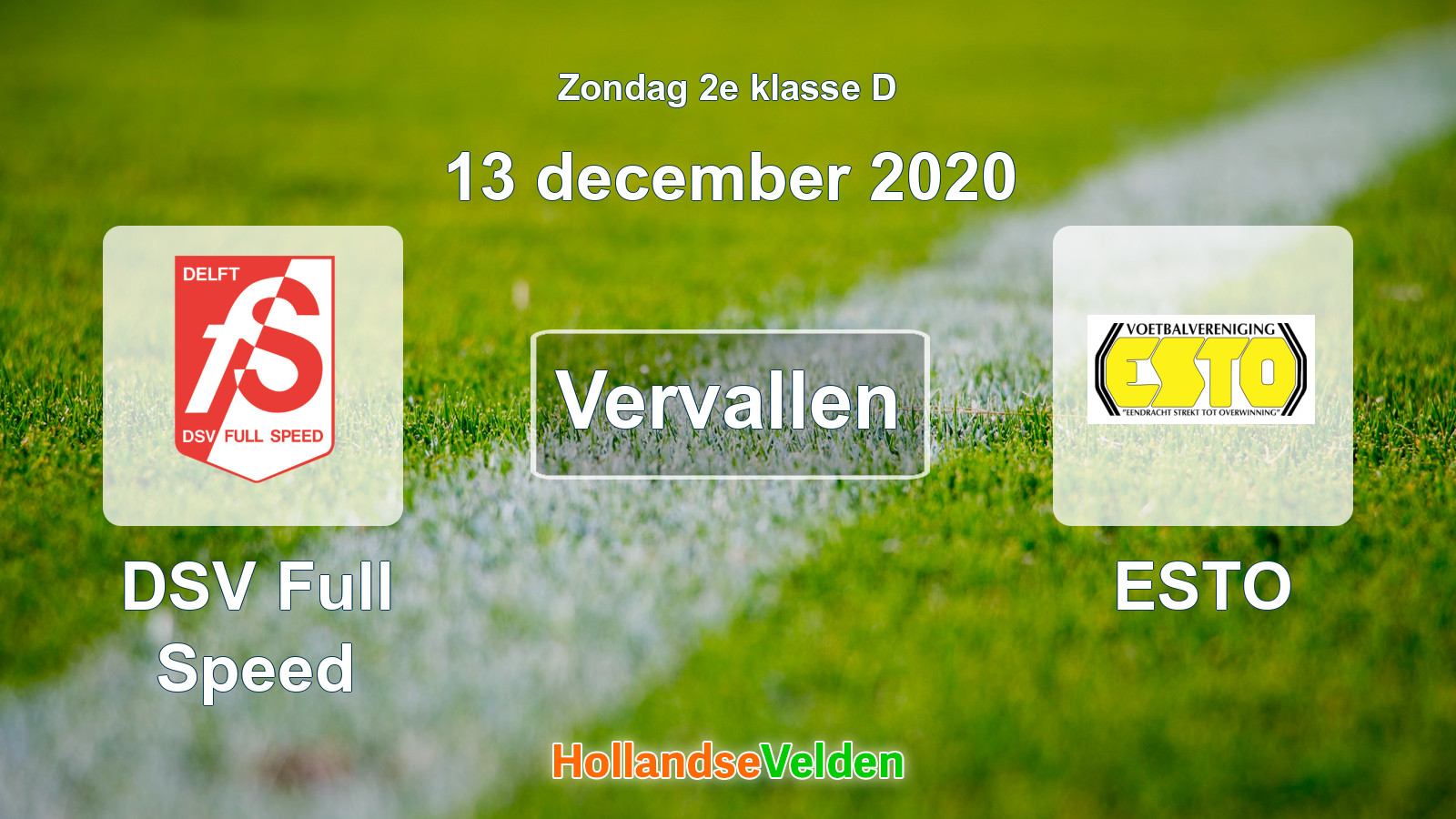 Geplande wedstrijd: DSV Full Speed - ESTO (13 december 2020)
