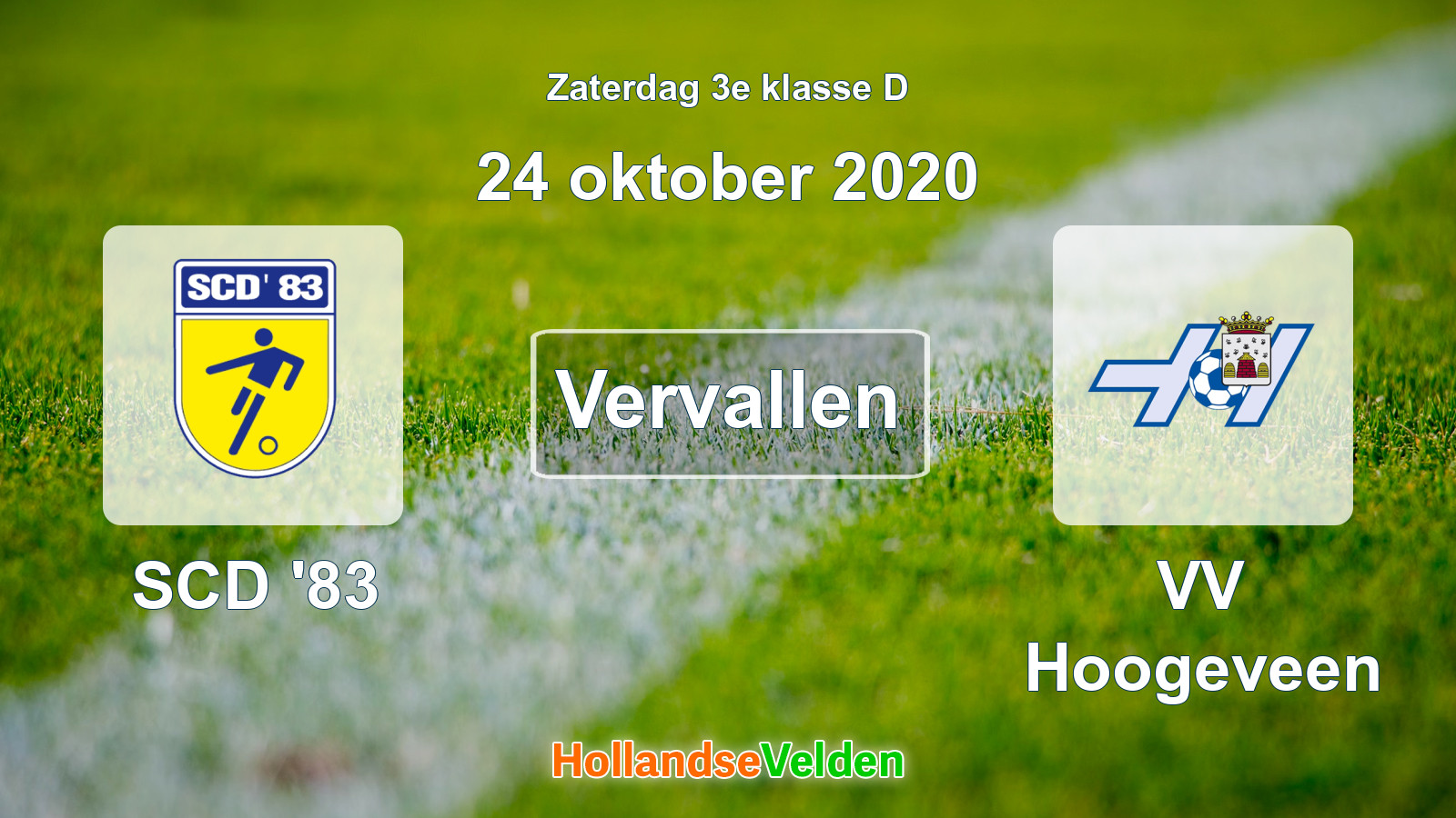 Geplande wedstrijd: SCD '83 - VV Hoogeveen (24 oktober 2020)