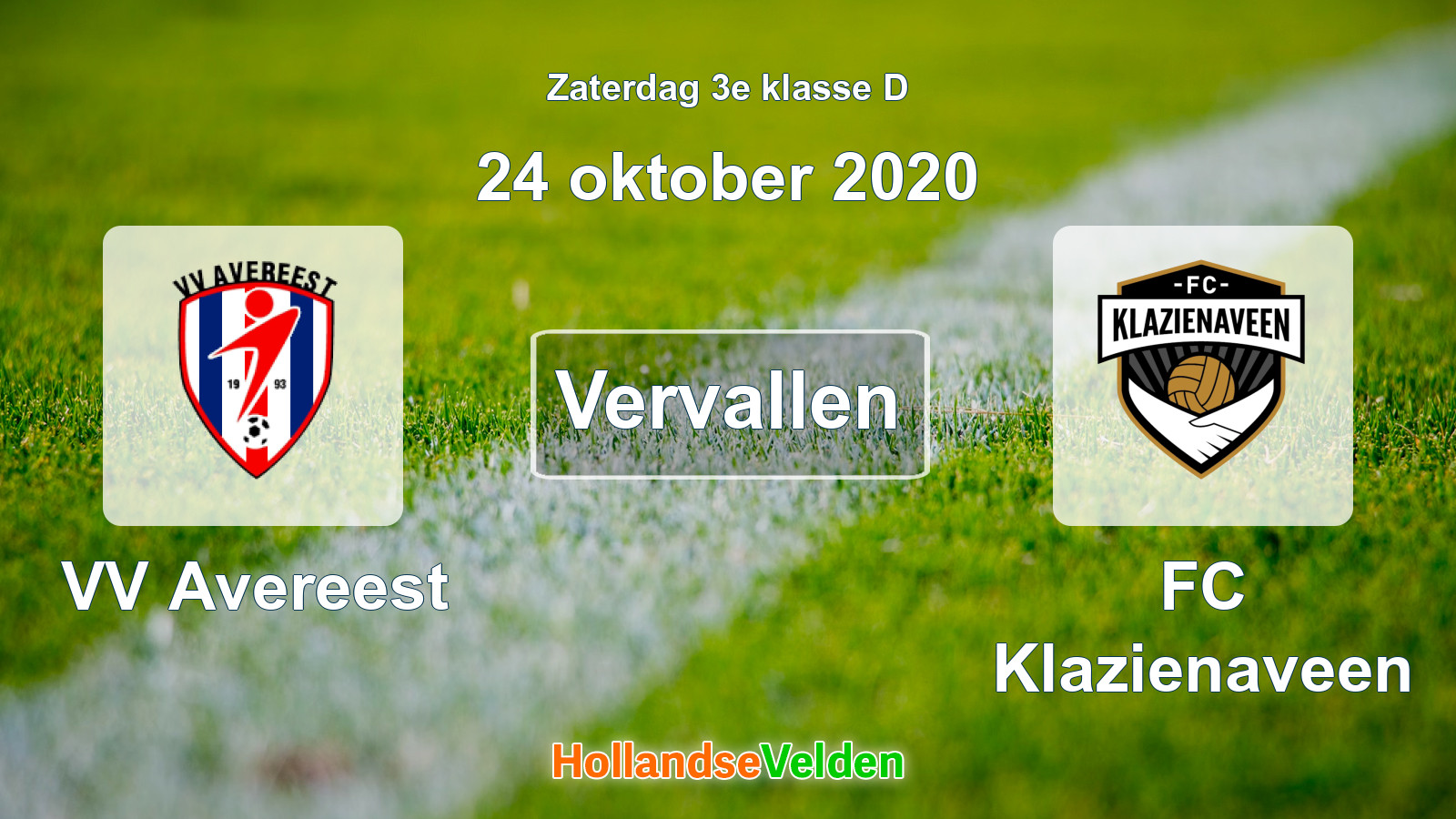 Geplande wedstrijd: VV Avereest - FC Klazienaveen (24 oktober 2020)