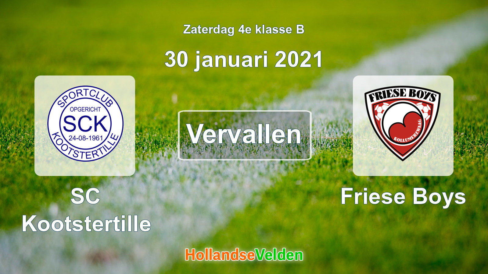 Geplande wedstrijd: SC Kootstertille - Friese Boys (30 januari 2021)