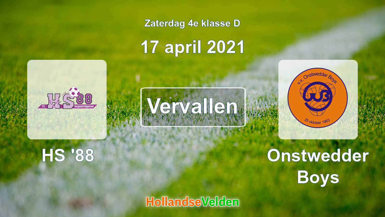 Geplande wedstrijd: HS '88 - Onstwedder Boys (17 april 2021)