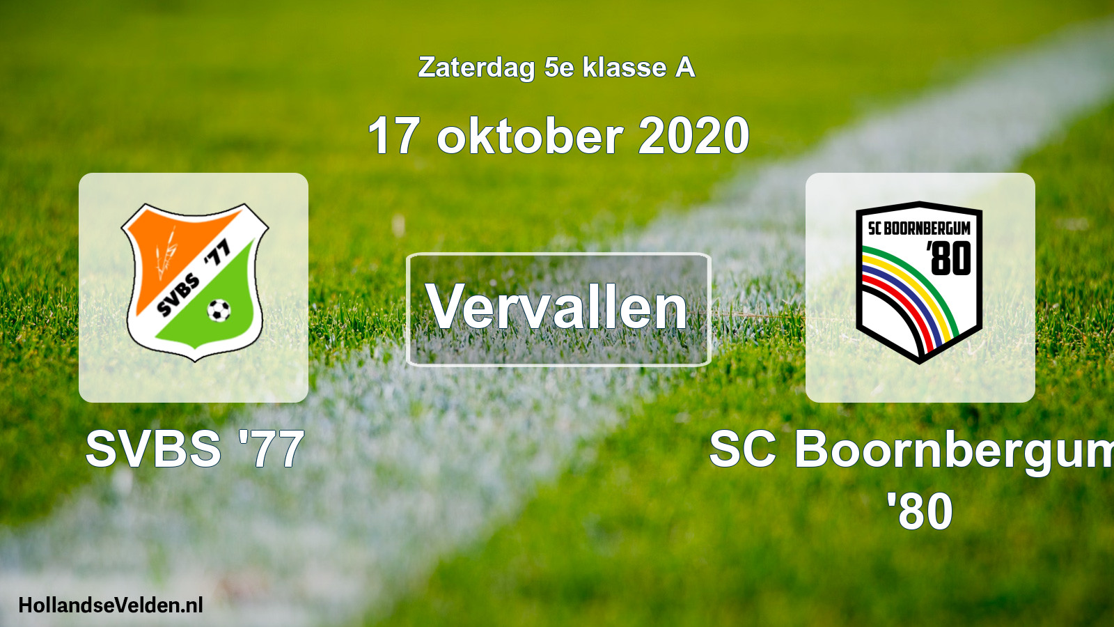 Geplande wedstrijd: SVBS '77 - SC Boornbergum '80 (17 oktober 2020)