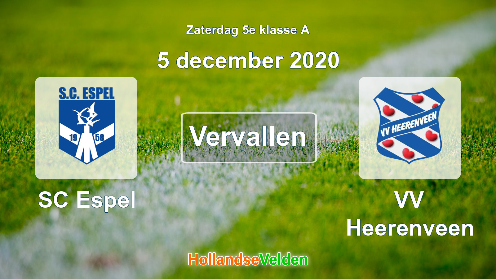Geplande wedstrijd: SC Espel - VV Heerenveen (5 december 2020)