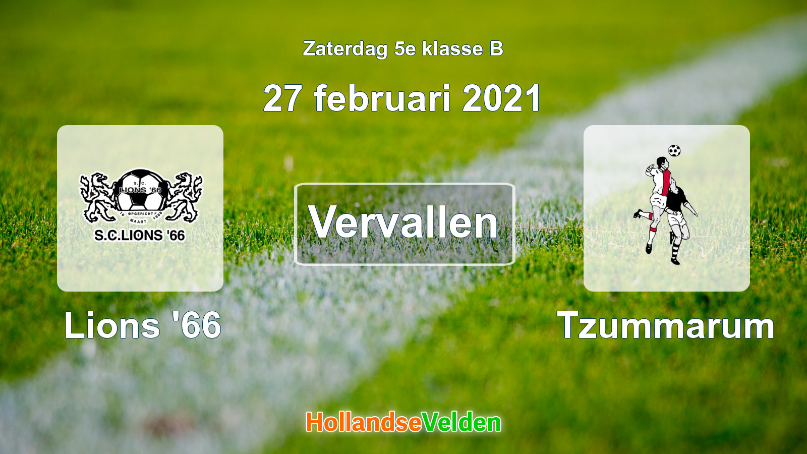 Geplande wedstrijd: Lions '66 - Tzummarum (27 februari 2021)