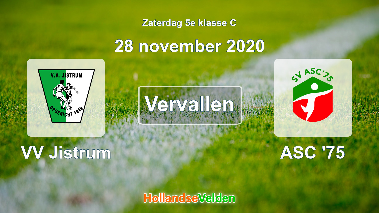 Geplande wedstrijd: VV Jistrum - ASC '75 (28 november 2020)