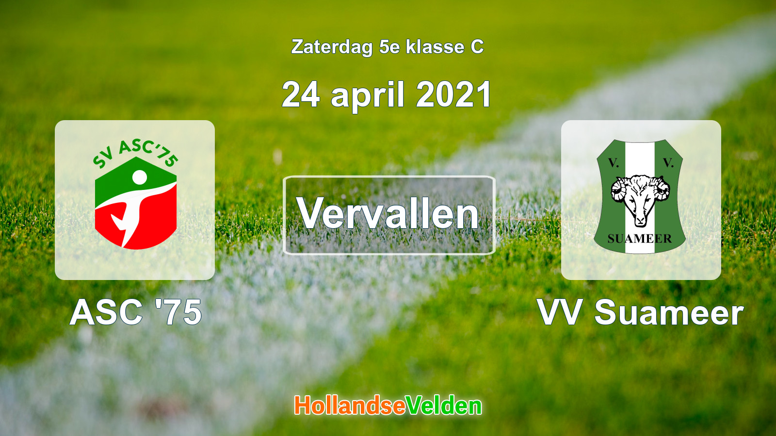 Geplande wedstrijd: ASC '75 - VV Suameer (24 april 2021)