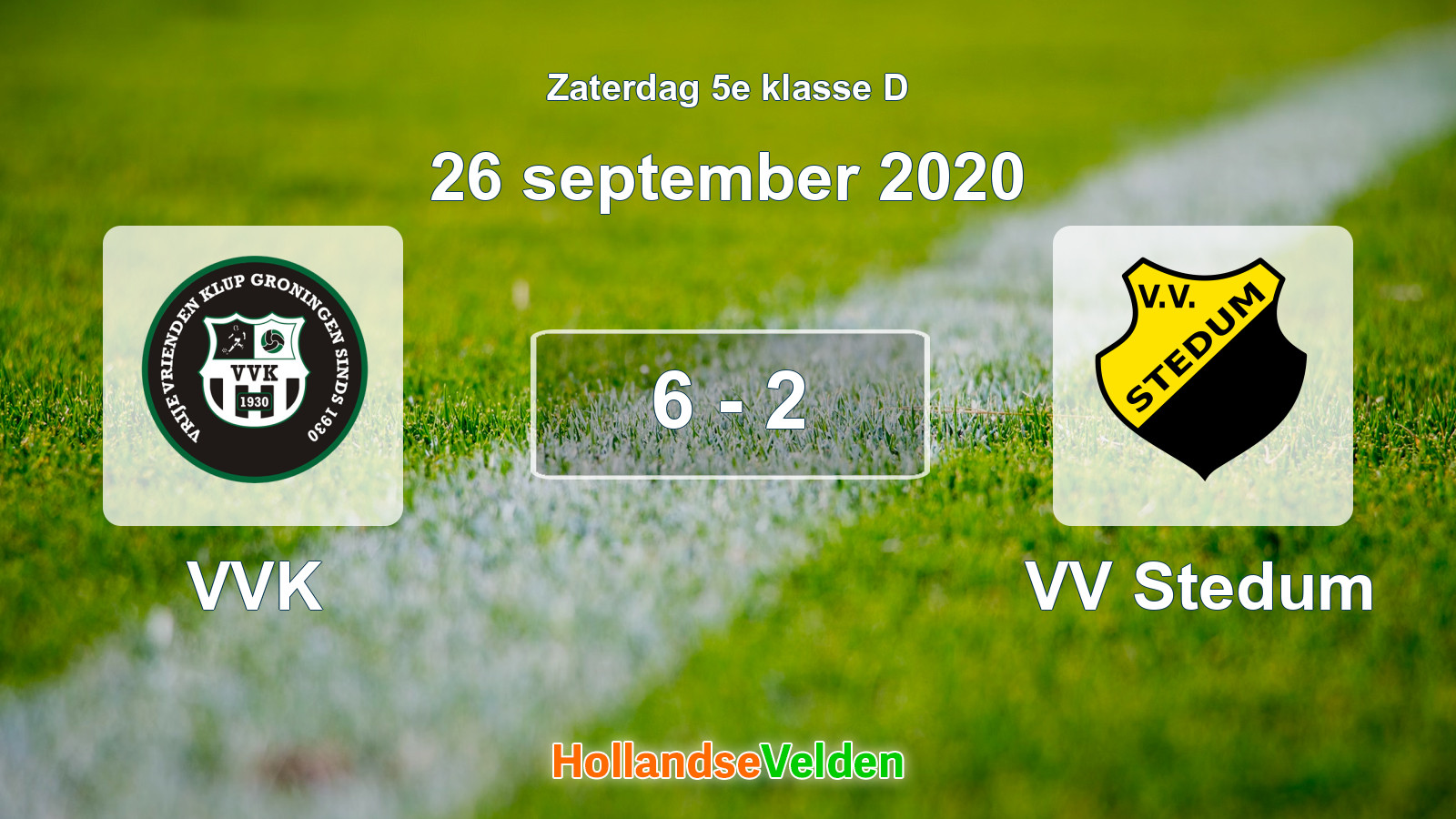 Gespeelde wedstrijd: VVK - VV Stedum 6 - 2 (26 september 2020)