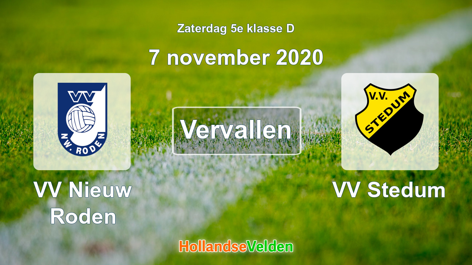 Geplande wedstrijd: VV Nieuw Roden - VV Stedum (7 november 2020)