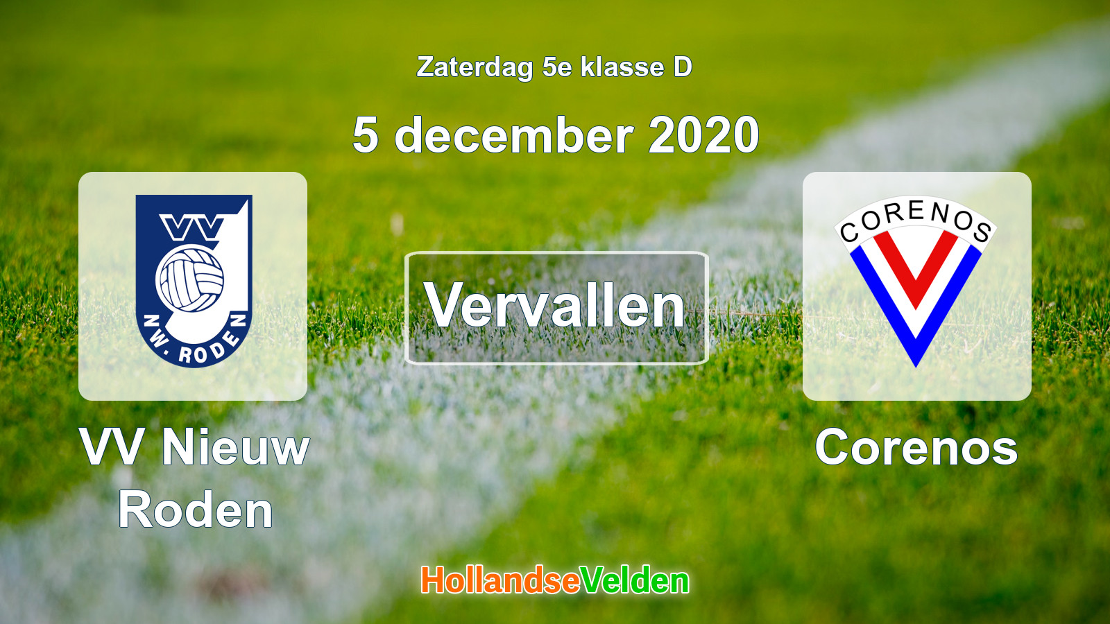 Geplande wedstrijd: VV Nieuw Roden - Corenos (5 december 2020)