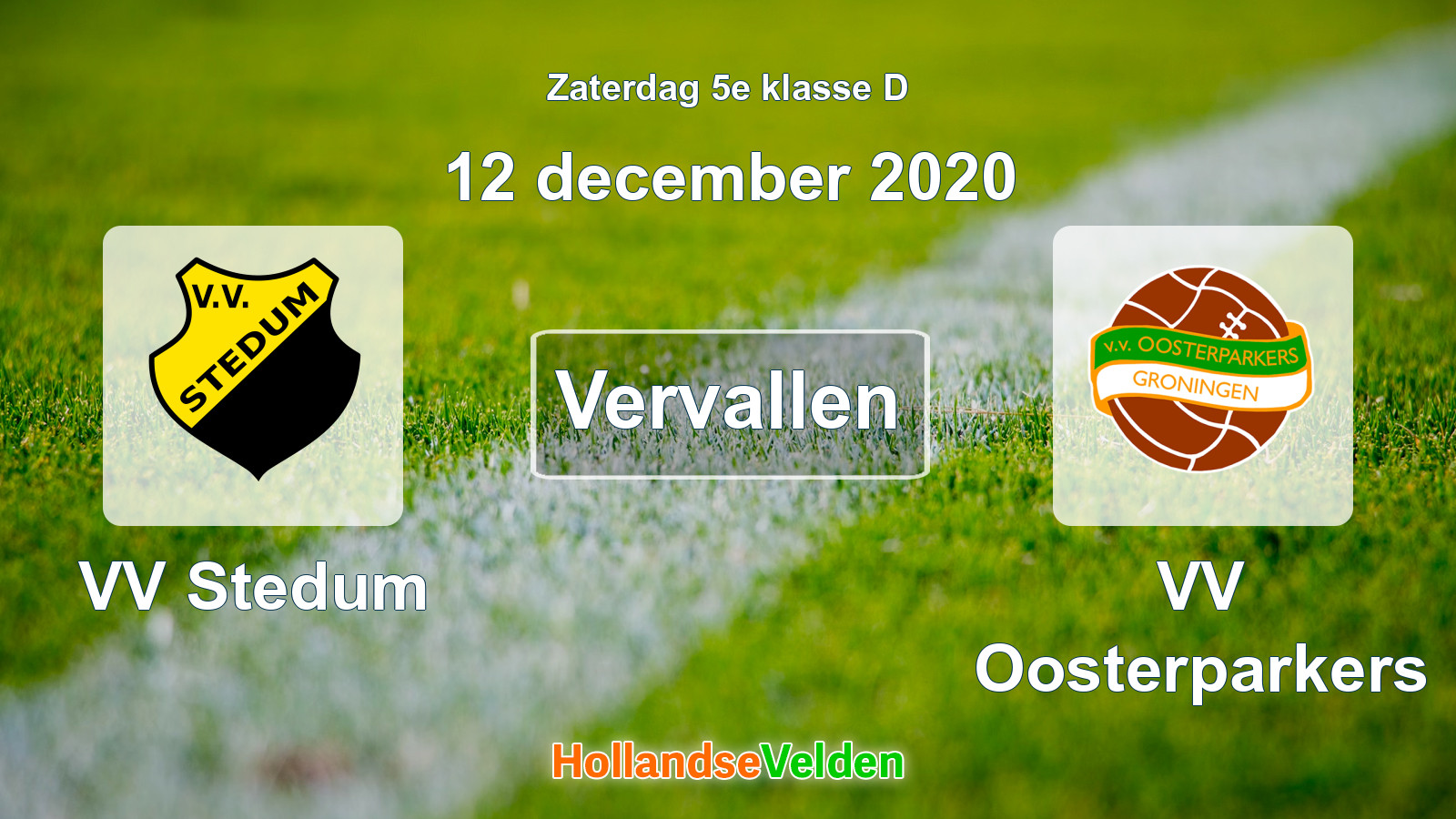 Geplande wedstrijd: VV Stedum - VV Oosterparkers (12 december 2020)