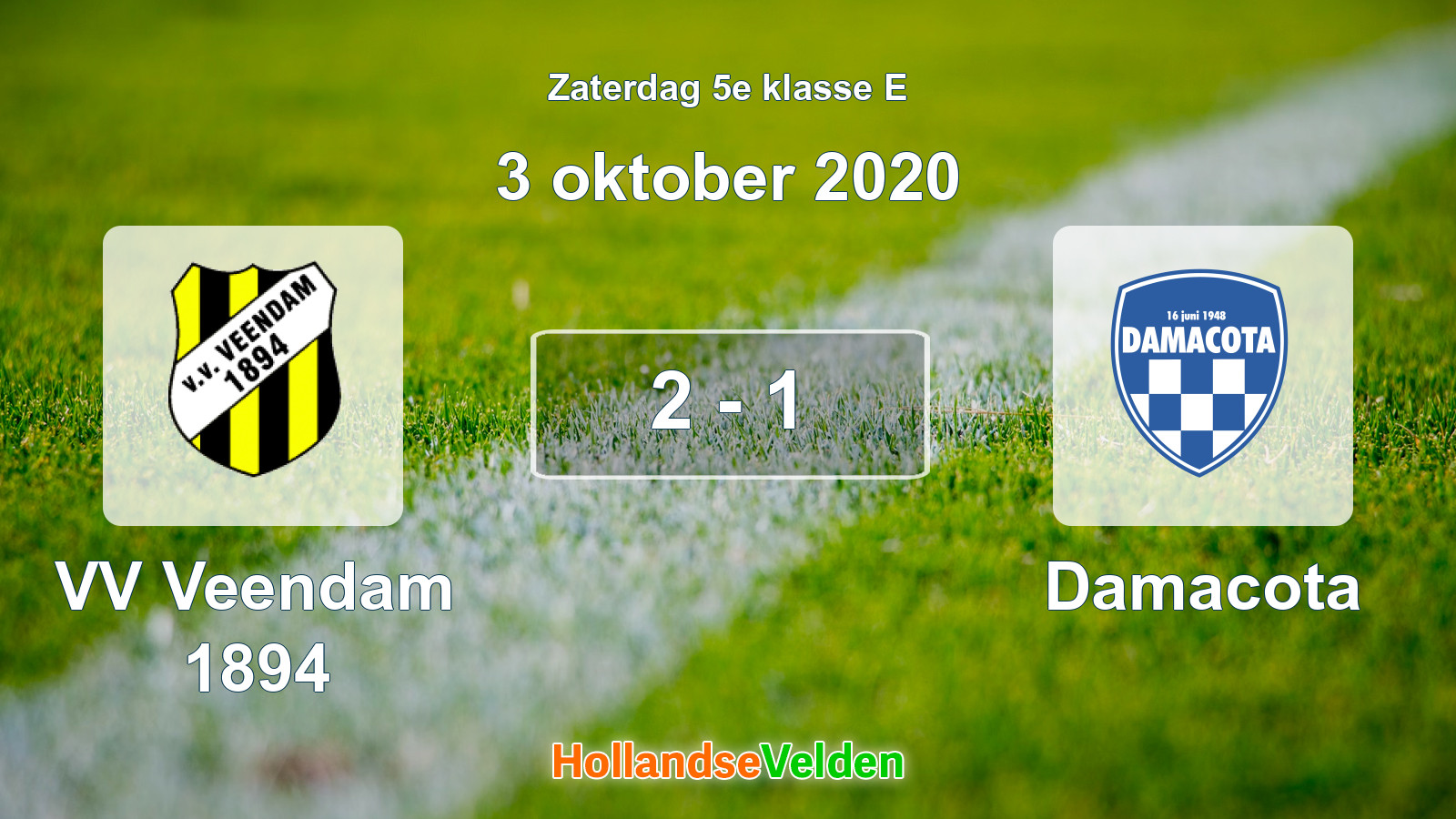 Gespeelde wedstrijd: VV Veendam 1894 - Damacota 2 - 1 (3 oktober 2020)