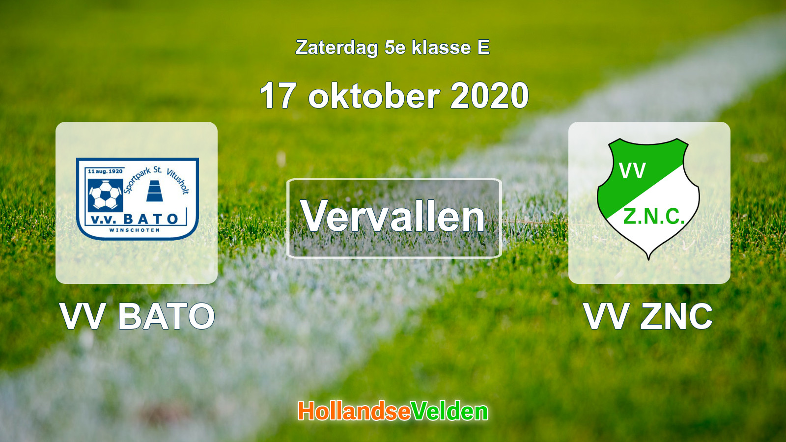 Geplande wedstrijd: VV BATO - VV ZNC (17 oktober 2020)