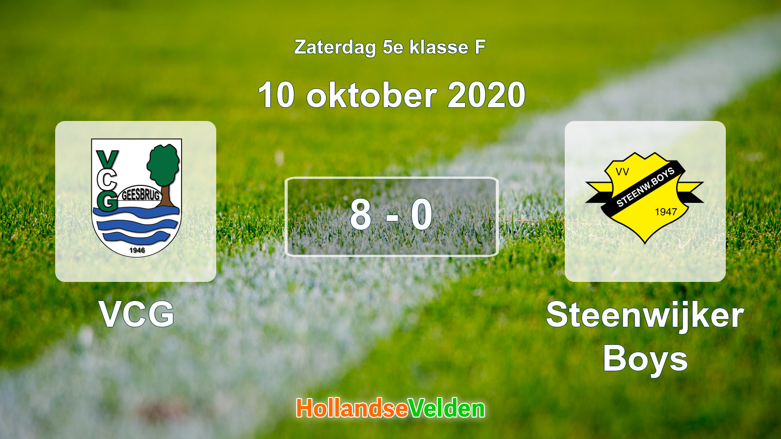 Gespeelde wedstrijd: VCG - Steenwijker Boys 8 - 0 (10 oktober 2020)