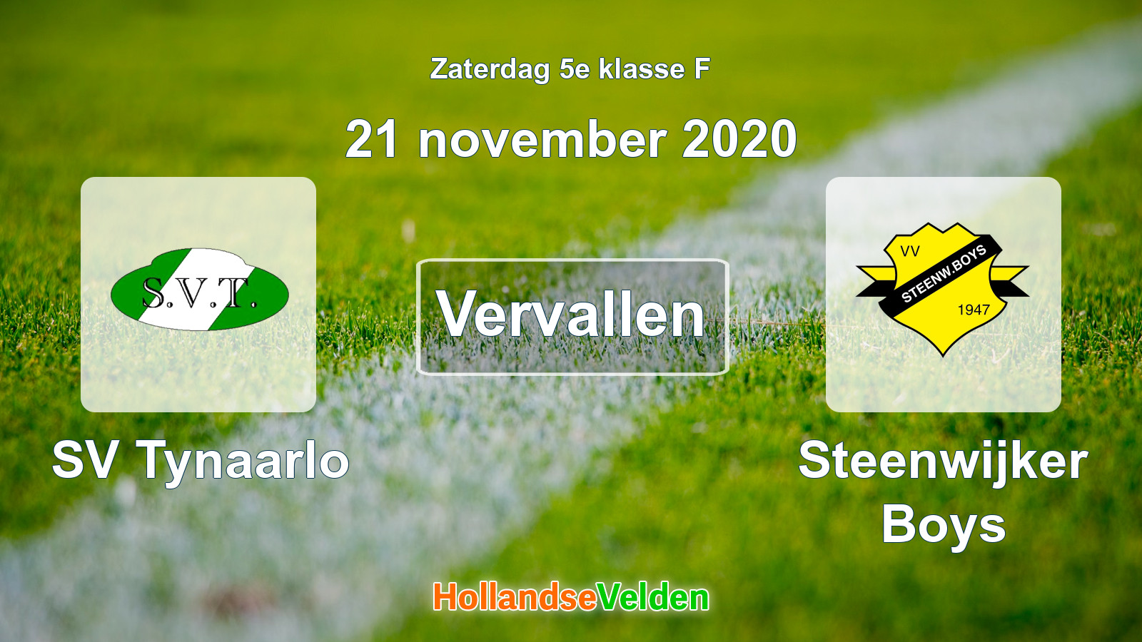 Geplande wedstrijd: SV Tynaarlo - Steenwijker Boys (21 november 2020)
