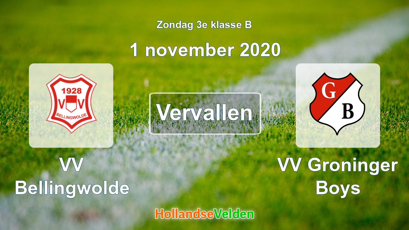 Geplande wedstrijd: VV Bellingwolde - VV Groninger Boys (1 november 2020)
