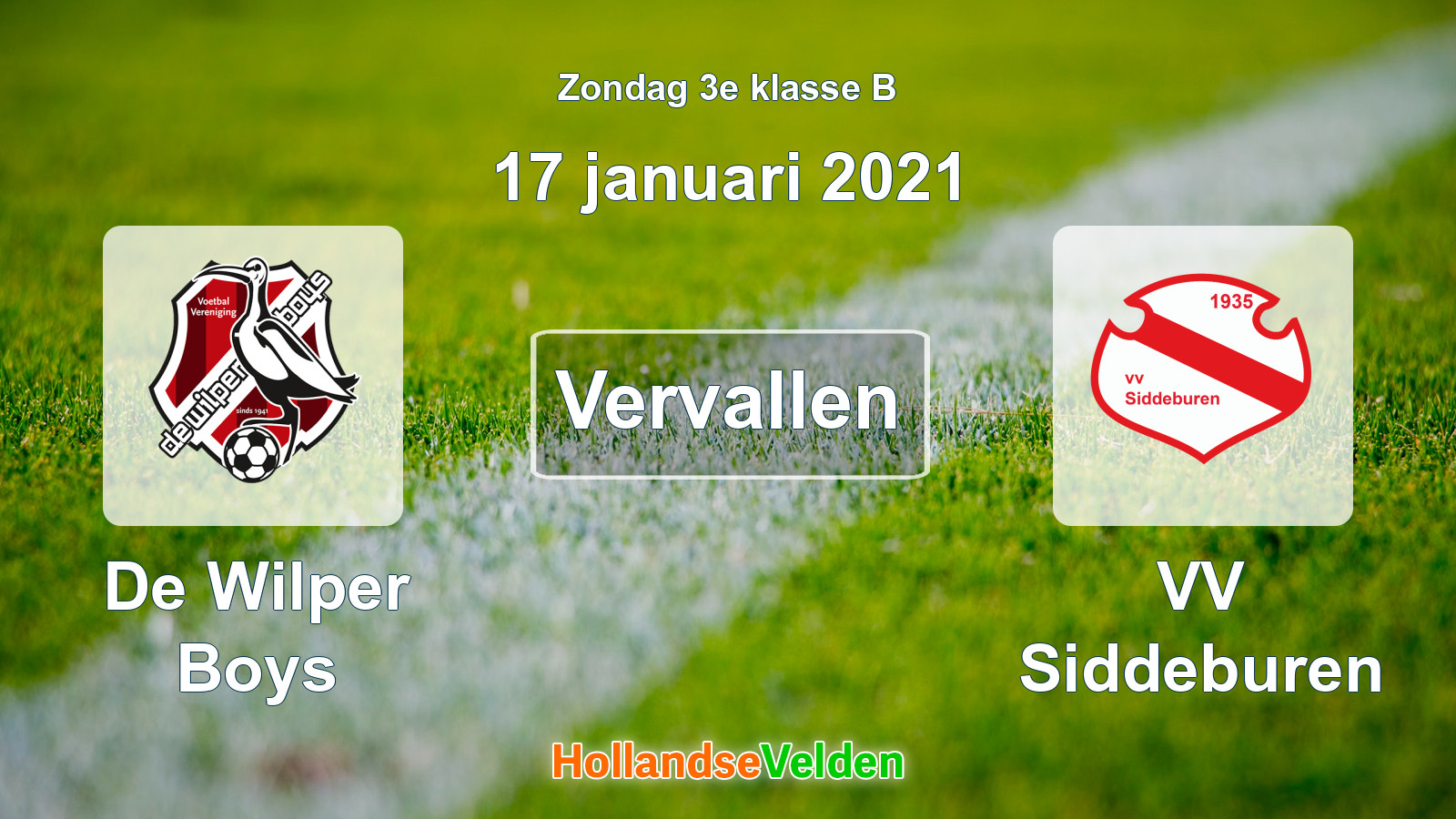 Geplande wedstrijd: De Wilper Boys - VV Siddeburen (17 januari 2021)