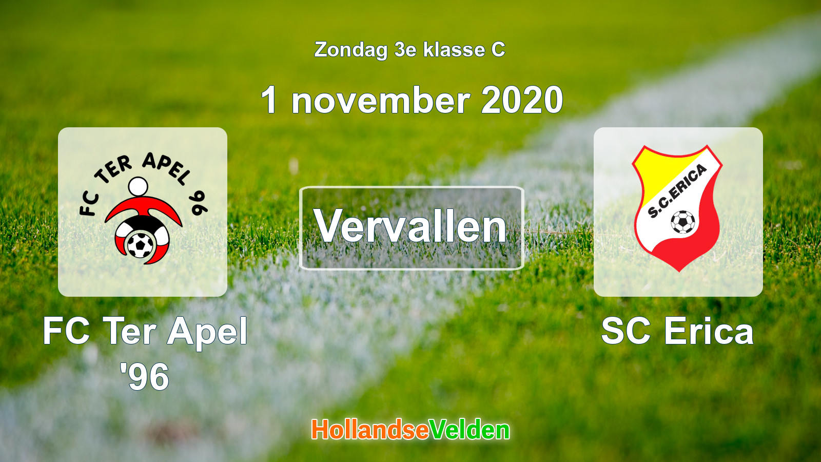Geplande wedstrijd: FC Ter Apel '96 - SC Erica (1 november 2020)