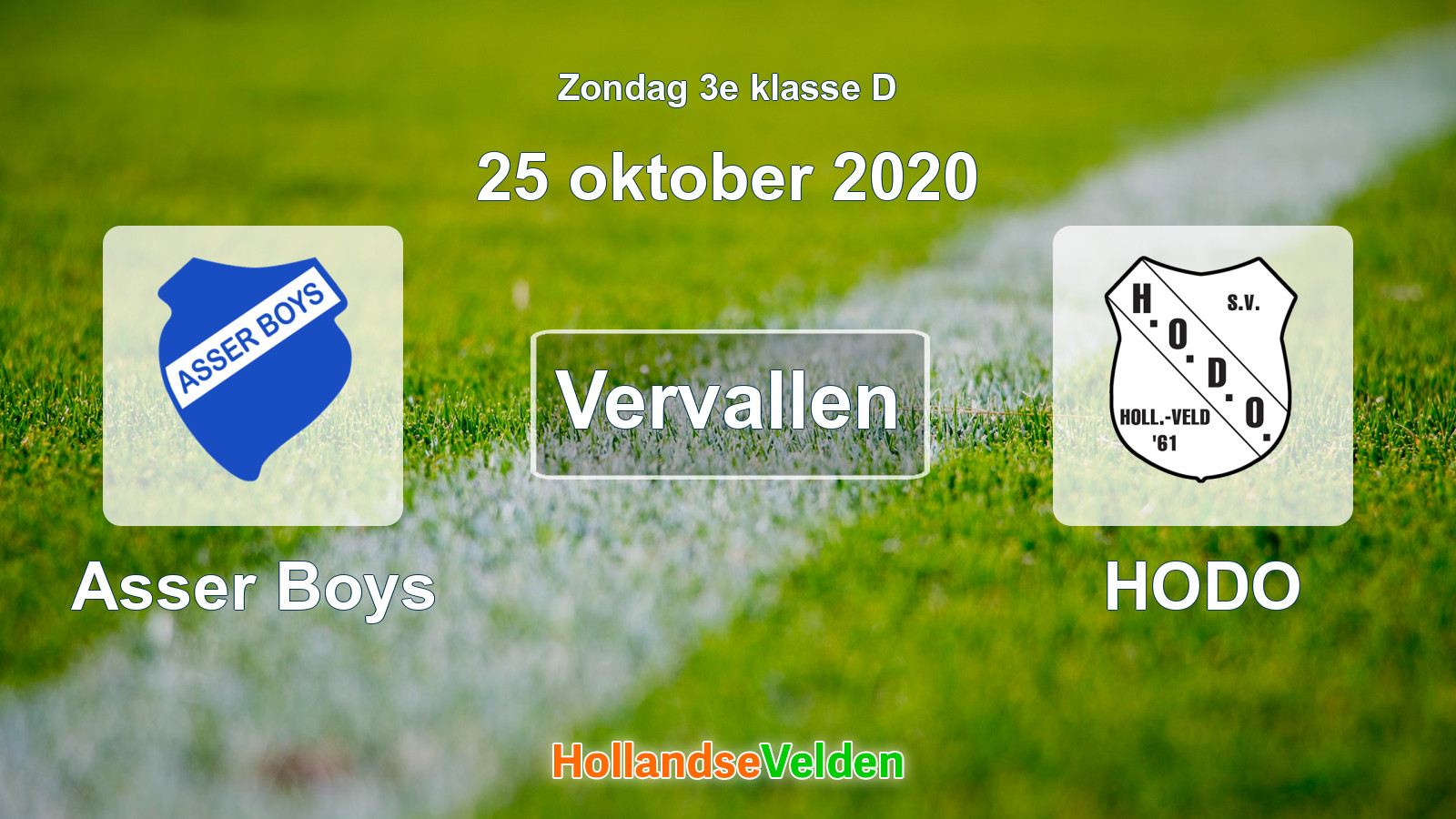 Geplande wedstrijd: Asser Boys - HODO (25 oktober 2020)