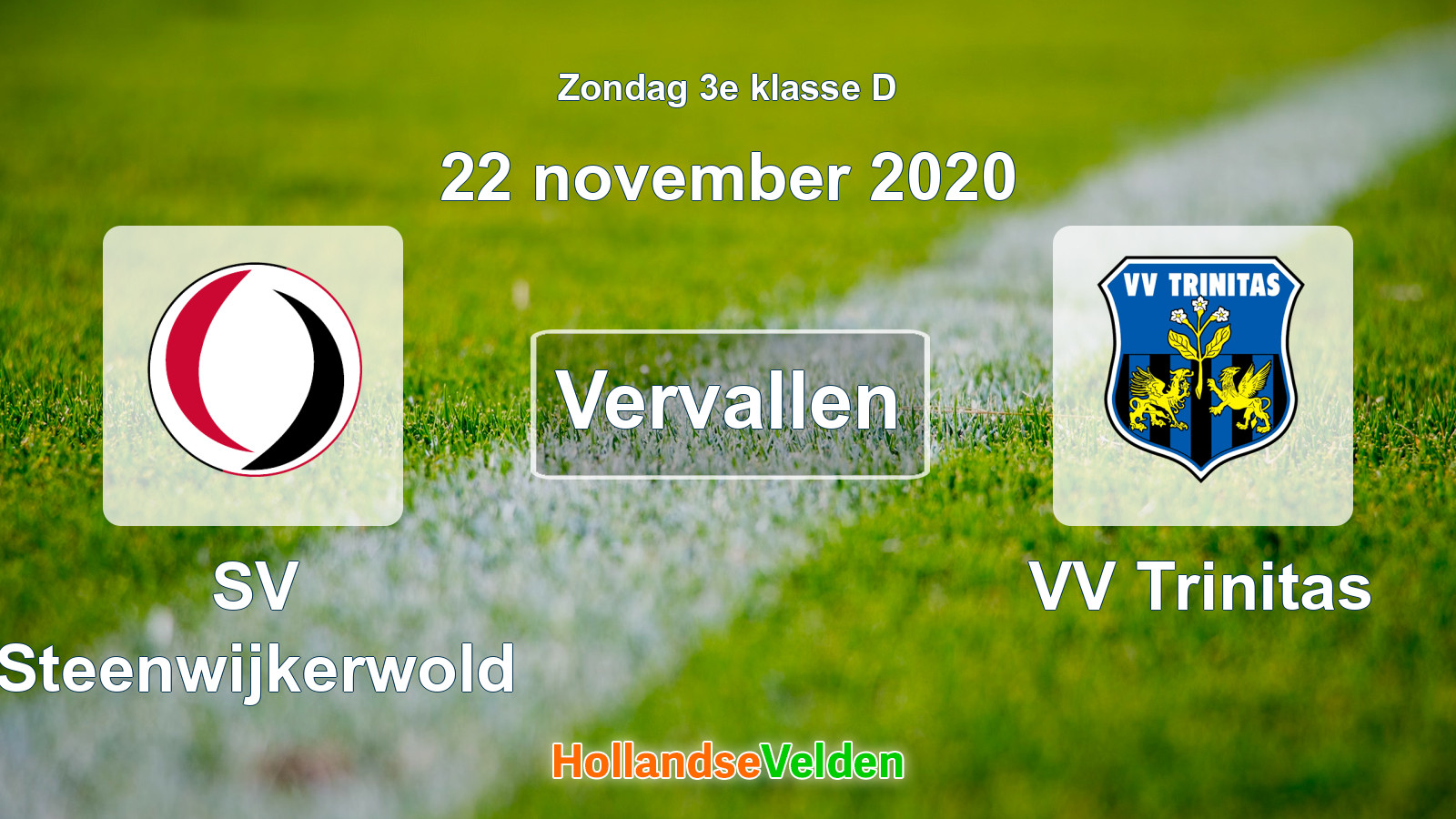 Geplande wedstrijd: SV Steenwijkerwold - VV Trinitas (22 november 2020)