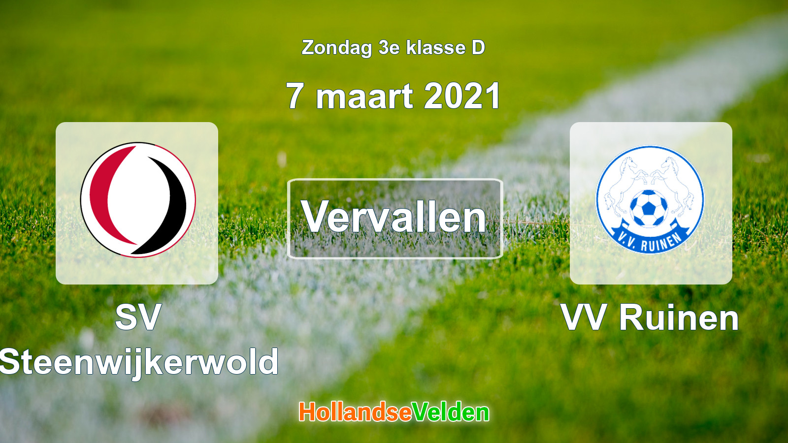 Geplande wedstrijd: SV Steenwijkerwold - VV Ruinen (7 maart 2021)